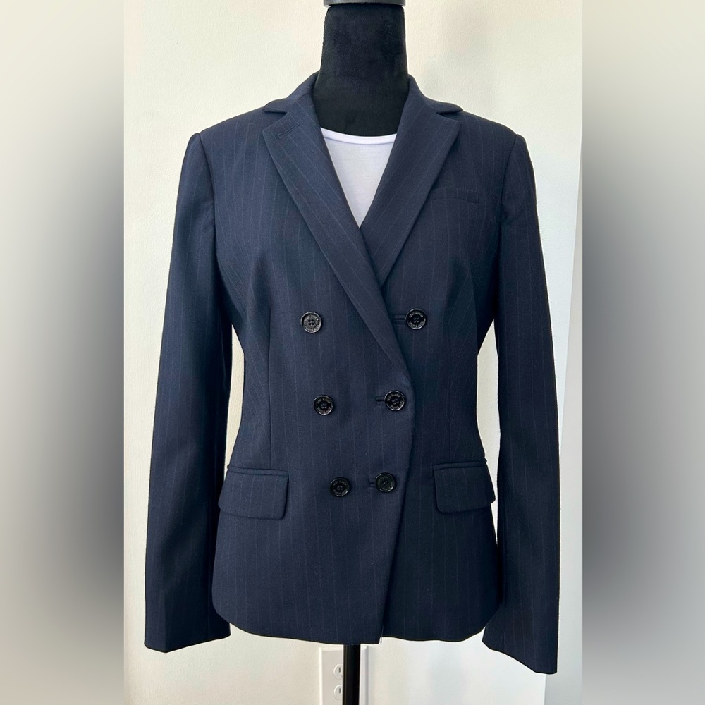 Tory Burch Navy Pin Stripe Double Breasted Blazer